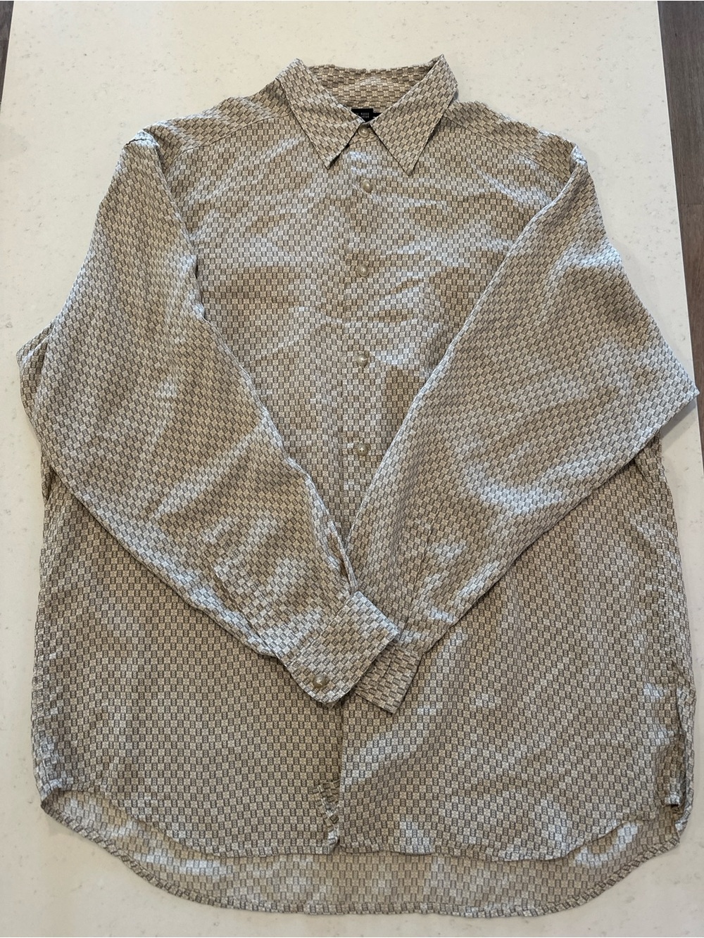 Vintage Claiborne Men’s 100% Silk Tan Button Down Shirts XL Premium 90s Relaxed